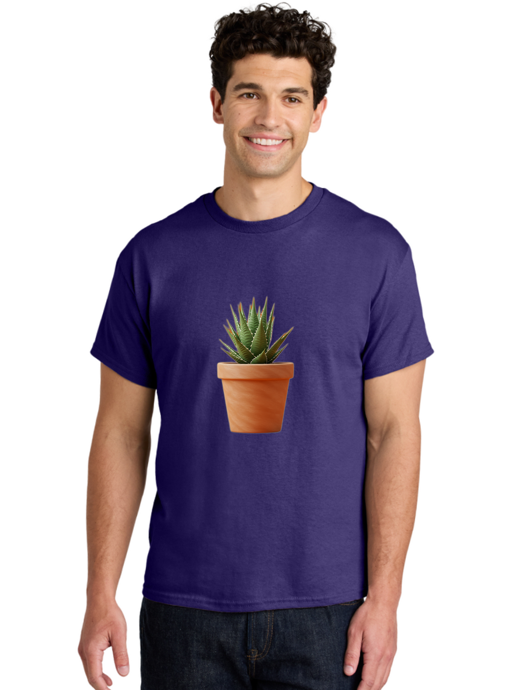 Agave-In-Terracotta-Pot Men'S Graphic Tee, 100% Cotton, Comfortable Casual Summer Wear, Machine Washable, Aloe Vera In Terracotta Pot, Succulent Plant, Indoor Decor, Minimalist Design, Low Maintenance, Green Leaves, Spiky Texture, Home Decor Baa124