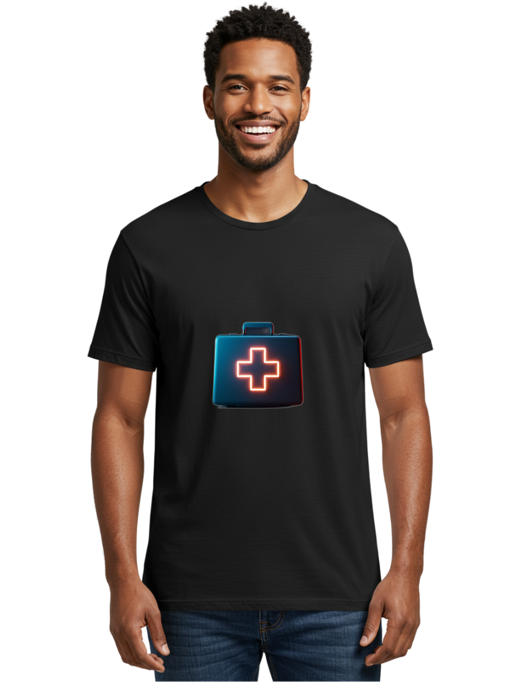 Aid-Kit Men'S Graphic Tee, 100% Cotton, Comfortable Casual Summer Wear, Machine Washable, Medical Kit, First Aid Box, Health Care, Emergency Response, Medical Cross, Neon Sign, 3D Rendering Baa126