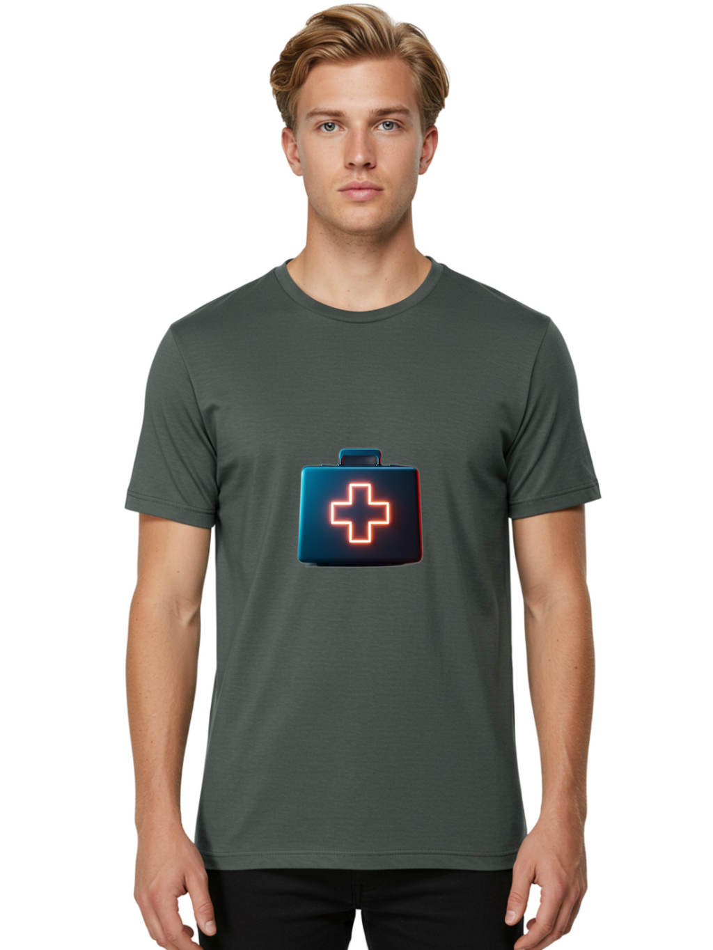 Aid-Kit Men'S Graphic Tee, 100% Cotton, Comfortable Casual Summer Wear, Machine Washable, Medical Kit, First Aid Box, Health Care, Emergency Response, Medical Cross, Neon Sign, 3D Rendering Baa126