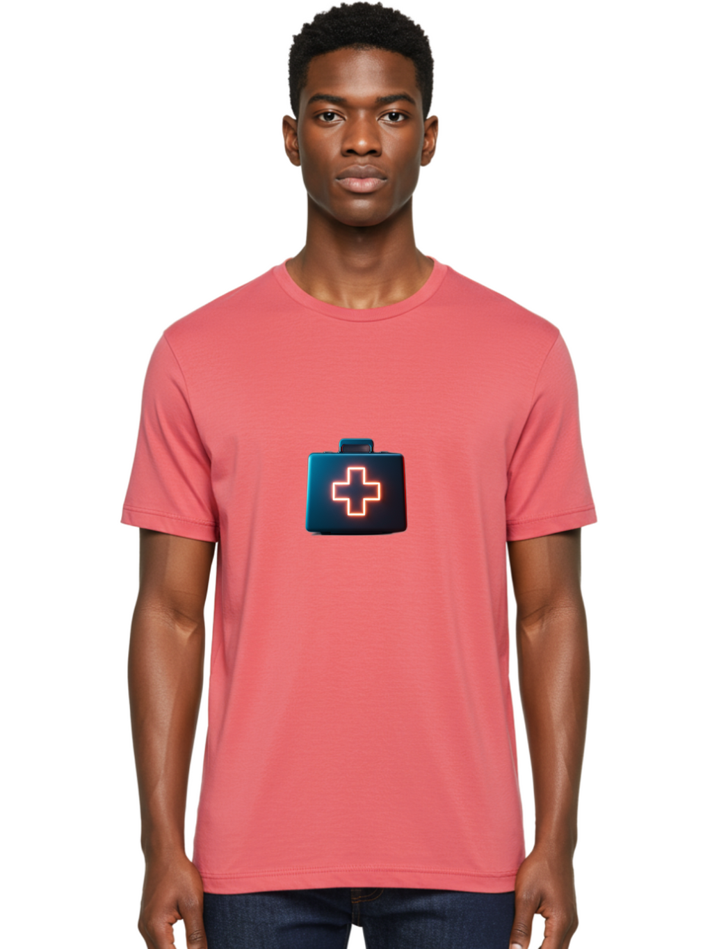 Aid-Kit Men'S Graphic Tee, 100% Cotton, Comfortable Casual Summer Wear, Machine Washable, Medical Kit, First Aid Box, Health Care, Emergency Response, Medical Cross, Neon Sign, 3D Rendering Baa126