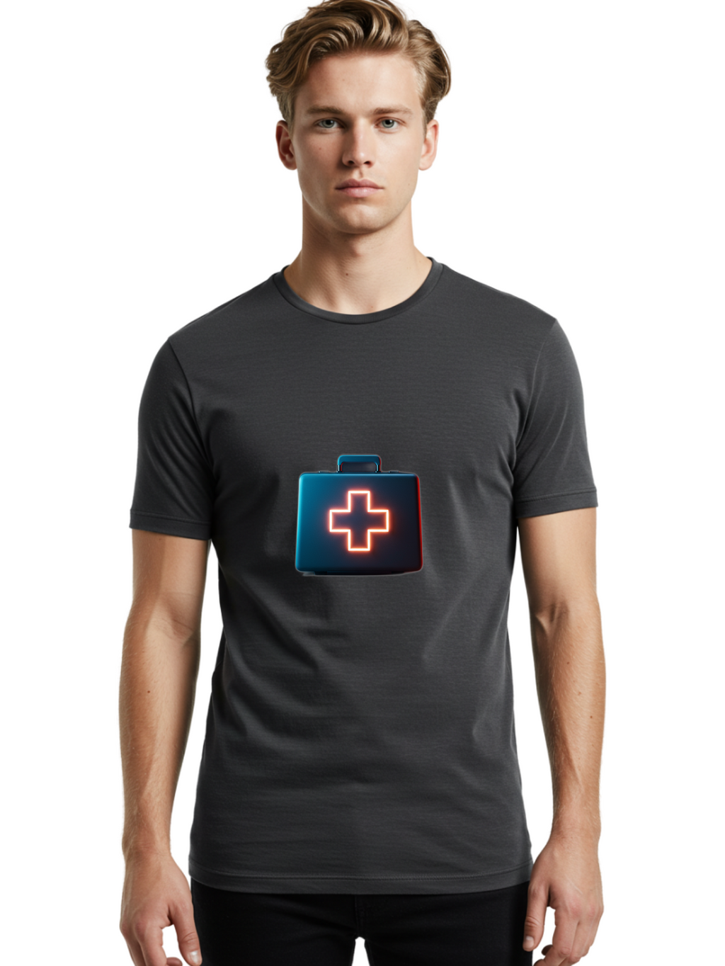 Aid-Kit Men'S Graphic Tee, 100% Cotton, Comfortable Casual Summer Wear, Machine Washable, Medical Kit, First Aid Box, Health Care, Emergency Response, Medical Cross, Neon Sign, 3D Rendering Baa126