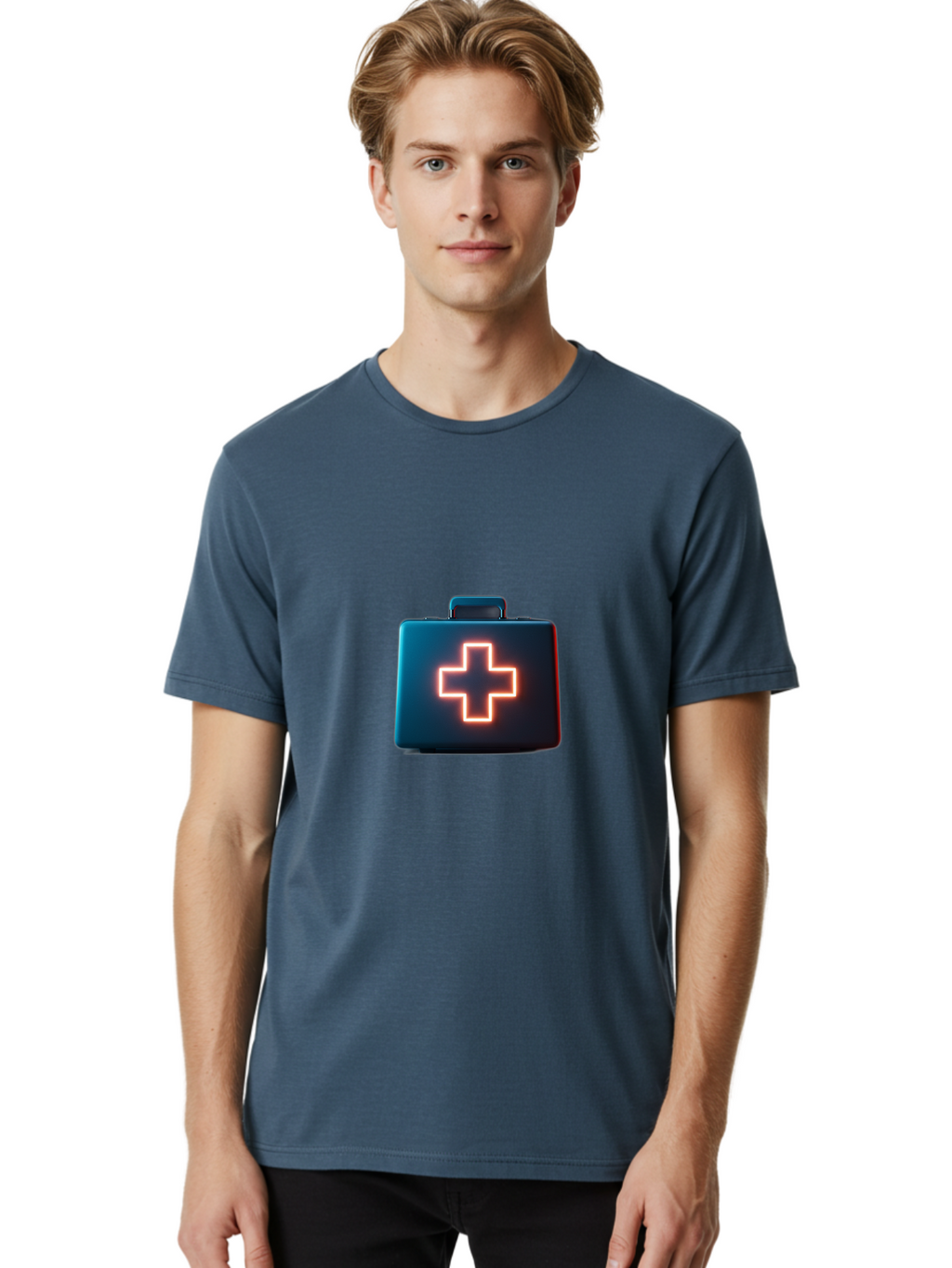 Aid-Kit Men'S Graphic Tee, 100% Cotton, Comfortable Casual Summer Wear, Machine Washable, Medical Kit, First Aid Box, Health Care, Emergency Response, Medical Cross, Neon Sign, 3D Rendering Baa126
