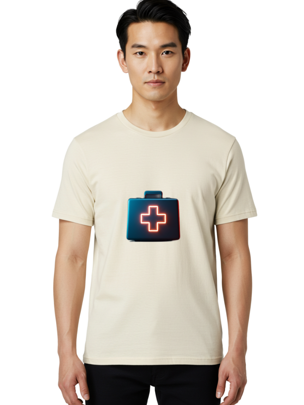Aid-Kit Men'S Graphic Tee, 100% Cotton, Comfortable Casual Summer Wear, Machine Washable, Medical Kit, First Aid Box, Health Care, Emergency Response, Medical Cross, Neon Sign, 3D Rendering Baa126