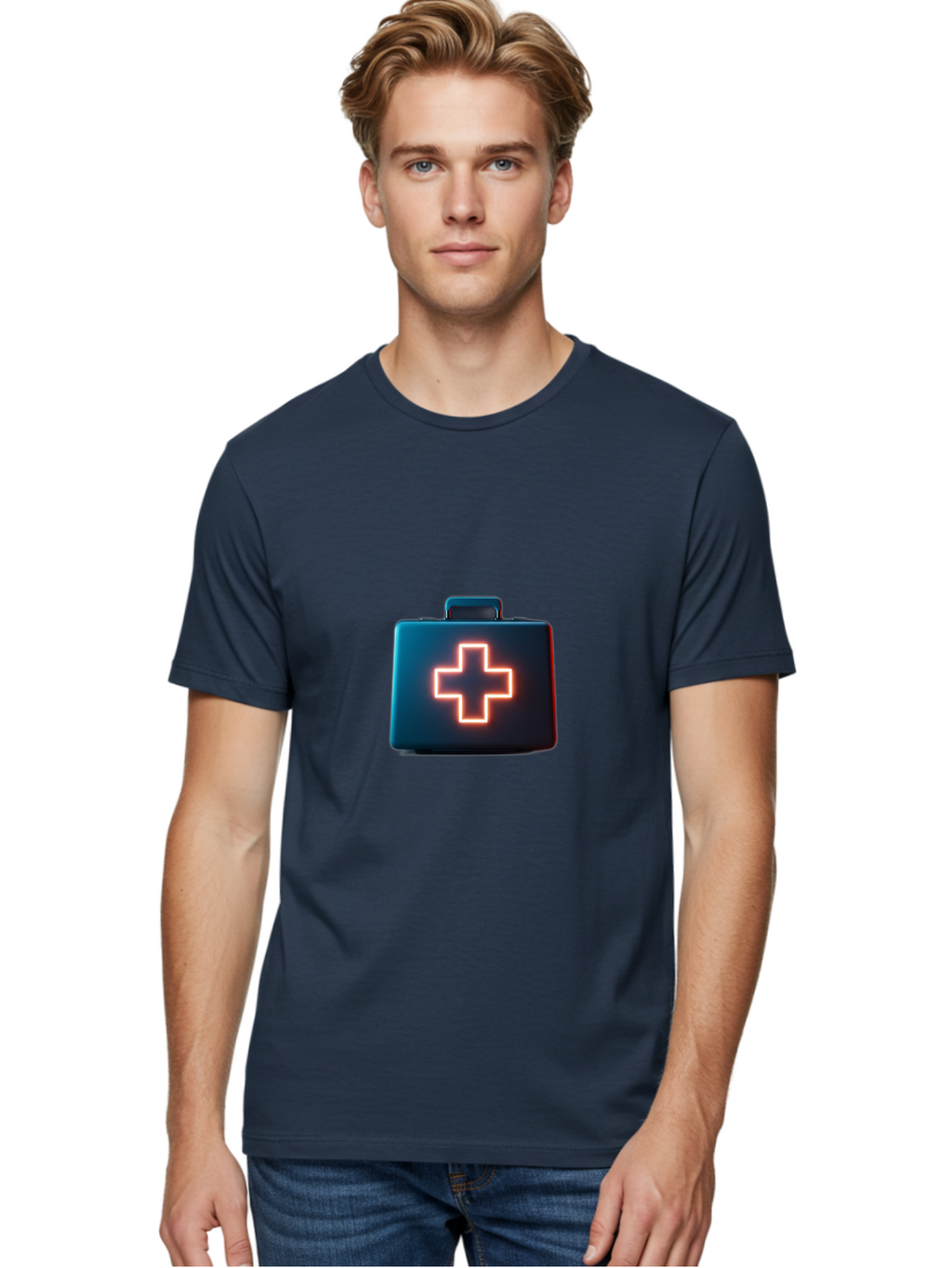 Aid-Kit Men'S Graphic Tee, 100% Cotton, Comfortable Casual Summer Wear, Machine Washable, Medical Kit, First Aid Box, Health Care, Emergency Response, Medical Cross, Neon Sign, 3D Rendering Baa126