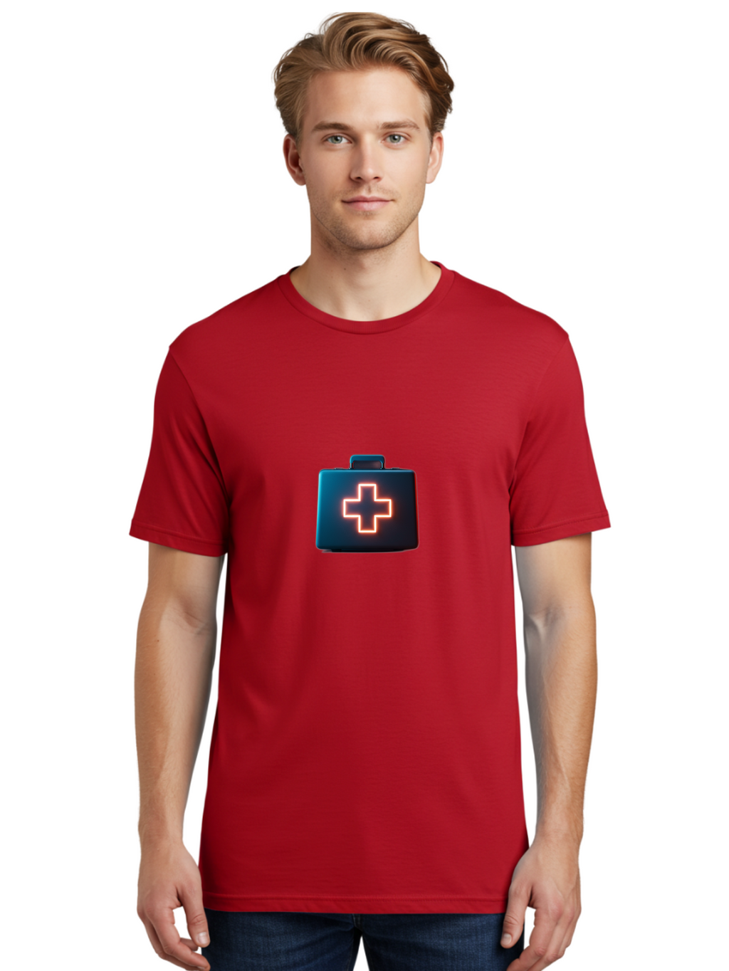 Aid-Kit Men'S Graphic Tee, 100% Cotton, Comfortable Casual Summer Wear, Machine Washable, Medical Kit, First Aid Box, Health Care, Emergency Response, Medical Cross, Neon Sign, 3D Rendering Baa126