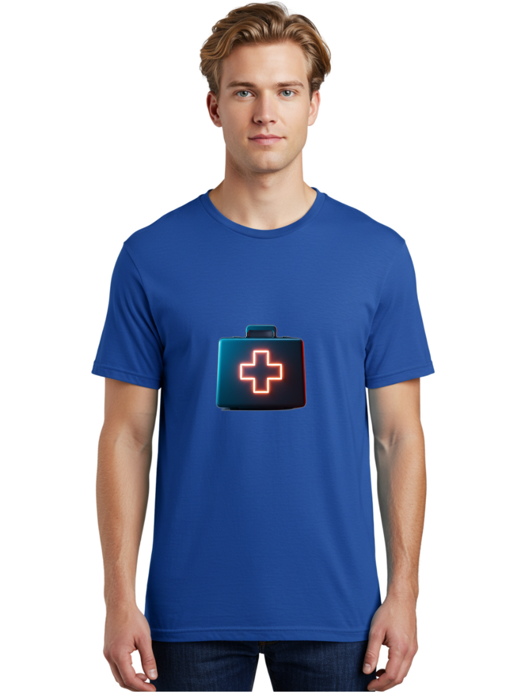 Aid-Kit Men'S Graphic Tee, 100% Cotton, Comfortable Casual Summer Wear, Machine Washable, Medical Kit, First Aid Box, Health Care, Emergency Response, Medical Cross, Neon Sign, 3D Rendering Baa126