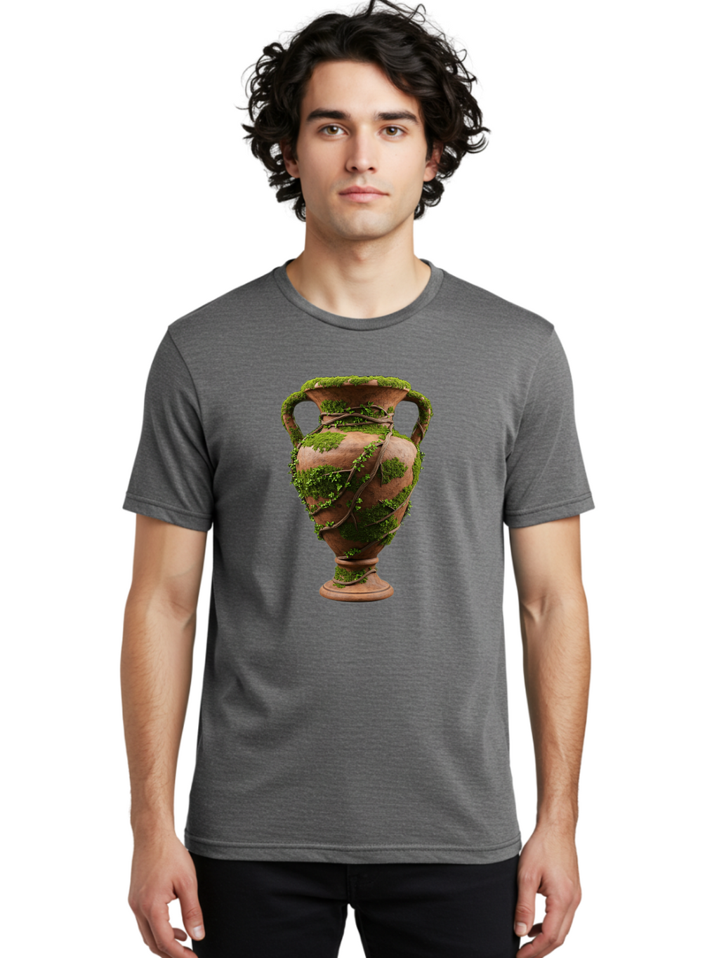 Amphora Men'S Graphic Tee, 100% Cotton, Comfortable Casual Summer Wear, Machine Washable, Moss And Vines, Terracotta Vase, Greenery, Rustic Charm, Natural Decor, Earthy Tones, Botanical Elements, Vintage Pottery, Eclectic Style Baa128