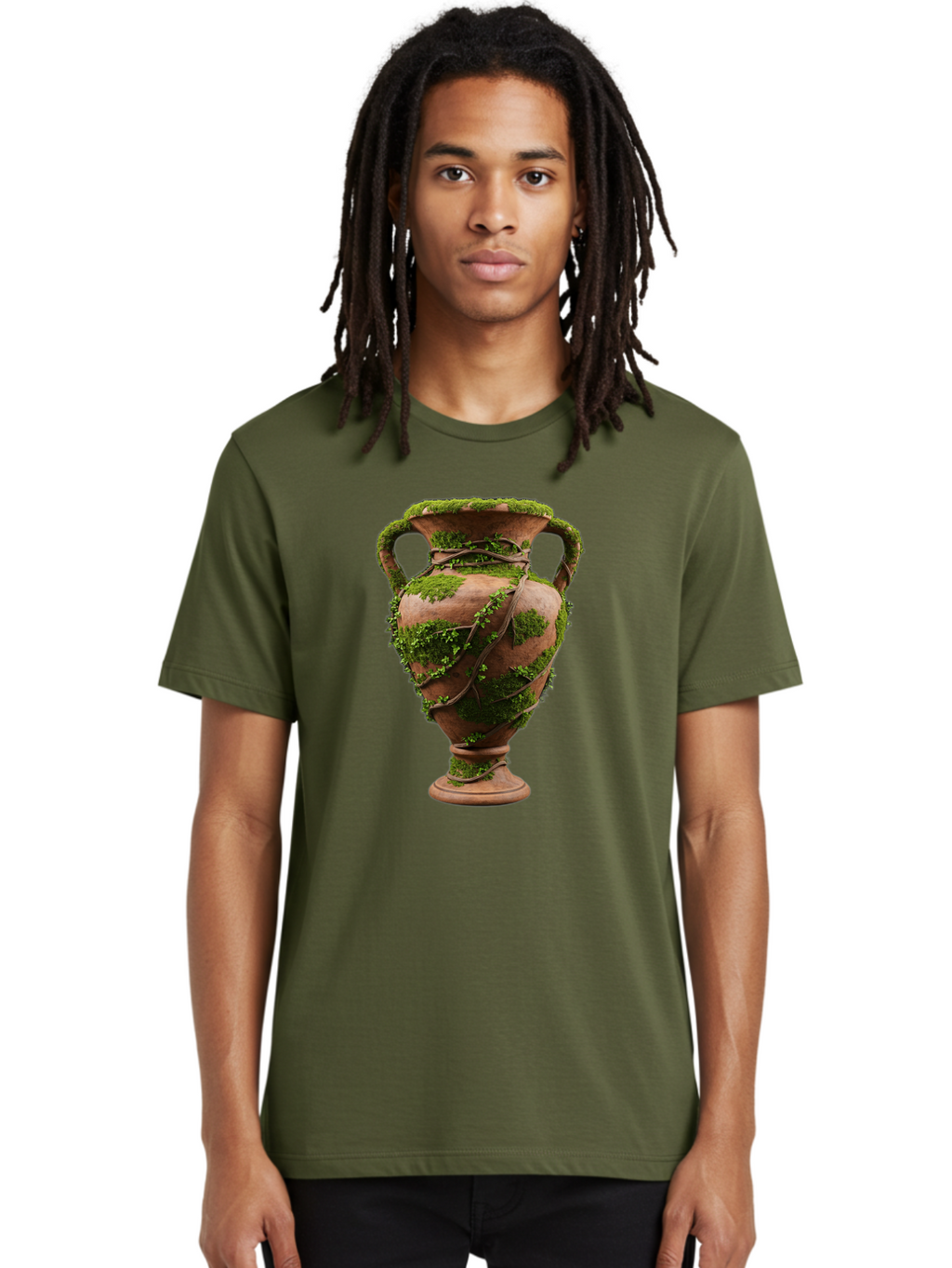 Amphora Men'S Graphic Tee, 100% Cotton, Comfortable Casual Summer Wear, Machine Washable, Moss And Vines, Terracotta Vase, Greenery, Rustic Charm, Natural Decor, Earthy Tones, Botanical Elements, Vintage Pottery, Eclectic Style Baa128