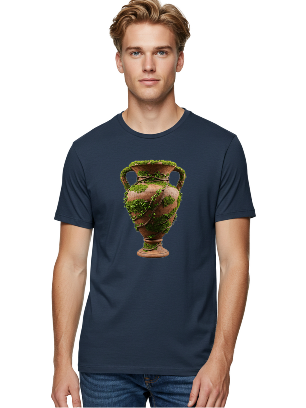 Amphora Men'S Graphic Tee, 100% Cotton, Comfortable Casual Summer Wear, Machine Washable, Moss And Vines, Terracotta Vase, Greenery, Rustic Charm, Natural Decor, Earthy Tones, Botanical Elements, Vintage Pottery, Eclectic Style Baa128