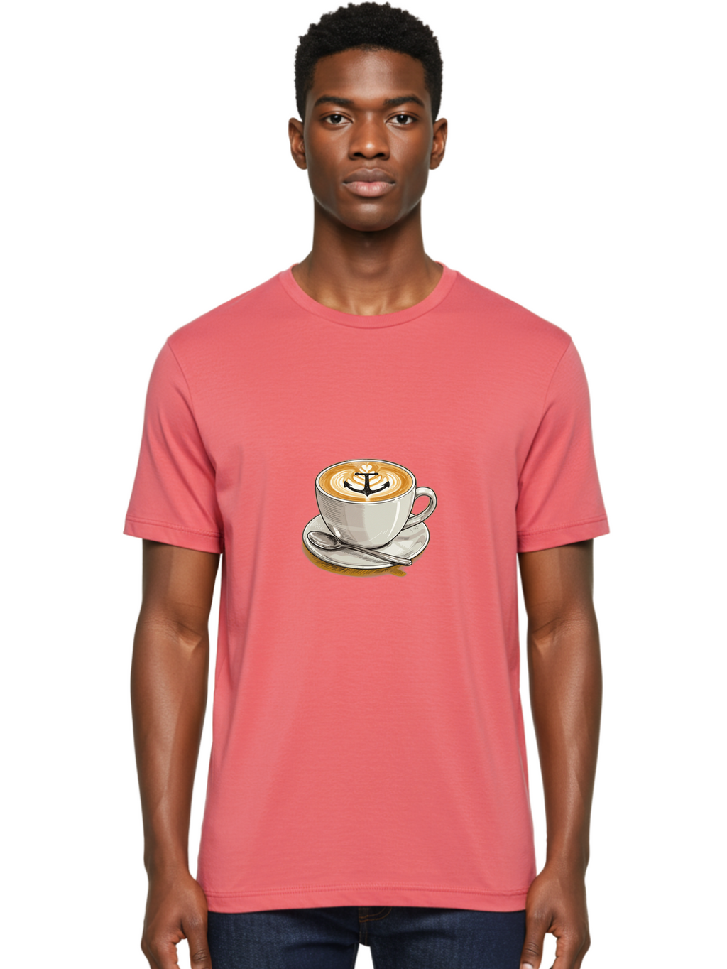 Anchor-Coffee Men'S Graphic Tee, 100% Cotton, Comfortable Casual Summer Wear, Machine Washable, Latte Art, Coffee Cup, Coffee Design, Anchor Symbol, Coffee Culture, Artistic Coffee, Coffee Drink, Saucer And Spoon, Coffee Art Baa129