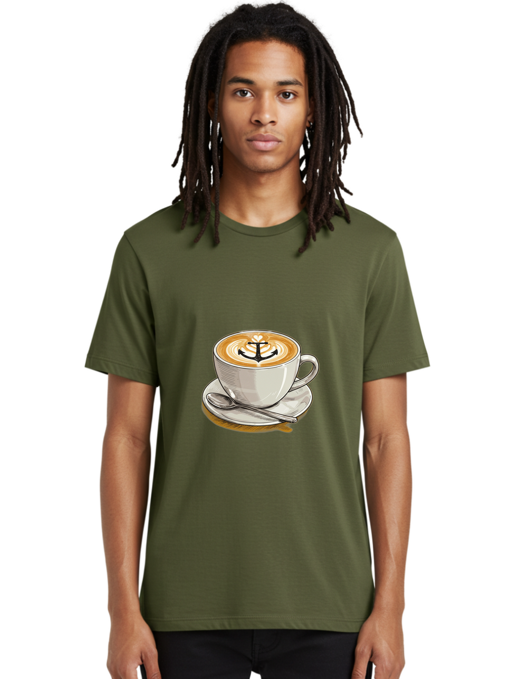 Anchor-Coffee Men'S Graphic Tee, 100% Cotton, Comfortable Casual Summer Wear, Machine Washable, Latte Art, Coffee Cup, Coffee Design, Anchor Symbol, Coffee Culture, Artistic Coffee, Coffee Drink, Saucer And Spoon, Coffee Art Baa129
