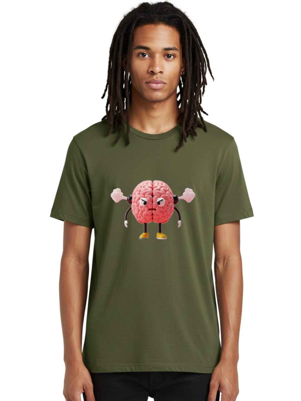 Angry-Brain-1 Men'S Graphic Tee, 100% Cotton, Comfortable Casual Summer Wear, Machine Washable, Angry Brain Character, Flexing Arms, Strong Brain, Cartoon Brain, Humorous Illustration, Brain With Attitude, Funny Brain Character, Baa130