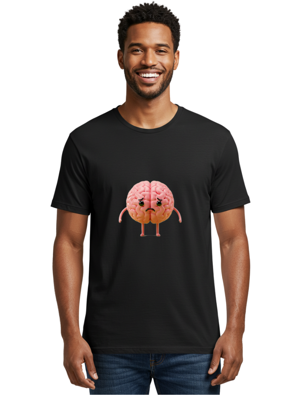 Angry-Brain-2 Men'S Graphic Tee, 100% Cotton, Comfortable Casual Summer Wear, Machine Washable, Cartoon Brain, Angry Face, Frustrated Expression, Anthropomorphic Character, Humorous Illustration, Brain With Attitude, Cognitive Humor, Baa131