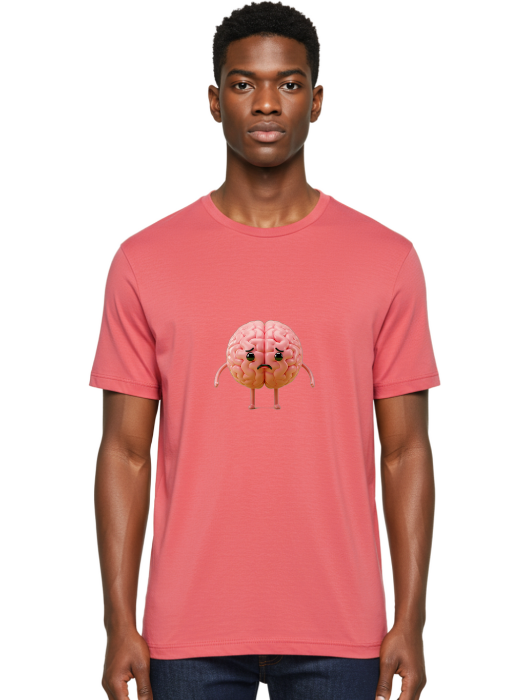 Angry-Brain-2 Men'S Graphic Tee, 100% Cotton, Comfortable Casual Summer Wear, Machine Washable, Cartoon Brain, Angry Face, Frustrated Expression, Anthropomorphic Character, Humorous Illustration, Brain With Attitude, Cognitive Humor, Baa131