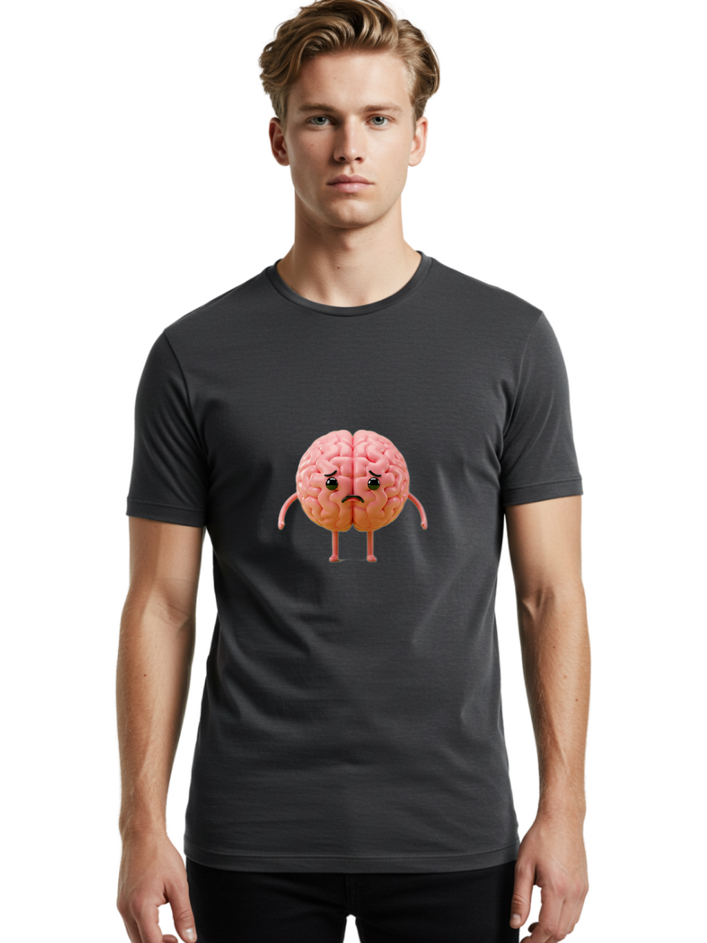 Angry-Brain-2 Men'S Graphic Tee, 100% Cotton, Comfortable Casual Summer Wear, Machine Washable, Cartoon Brain, Angry Face, Frustrated Expression, Anthropomorphic Character, Humorous Illustration, Brain With Attitude, Cognitive Humor, Baa131