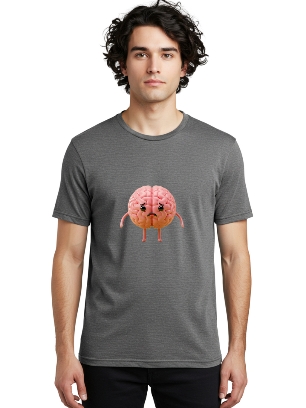 Angry-Brain-2 Men'S Graphic Tee, 100% Cotton, Comfortable Casual Summer Wear, Machine Washable, Cartoon Brain, Angry Face, Frustrated Expression, Anthropomorphic Character, Humorous Illustration, Brain With Attitude, Cognitive Humor, Baa131