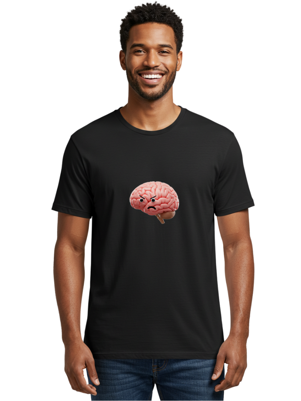 Angry-Brain Men'S Graphic Tee, 100% Cotton, Comfortable Casual Summer Wear, Machine Washable, Human Brain With Angry Face, Negative Emotions, Frustration, Cognitive Overload, Neuroscience, Mental Health, Brain Function, Emotional Intelligence Baa132