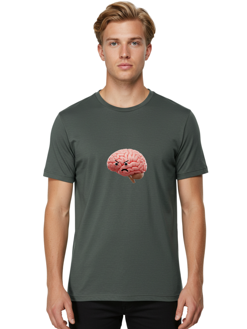 Angry-Brain Men'S Graphic Tee, 100% Cotton, Comfortable Casual Summer Wear, Machine Washable, Human Brain With Angry Face, Negative Emotions, Frustration, Cognitive Overload, Neuroscience, Mental Health, Brain Function, Emotional Intelligence Baa132