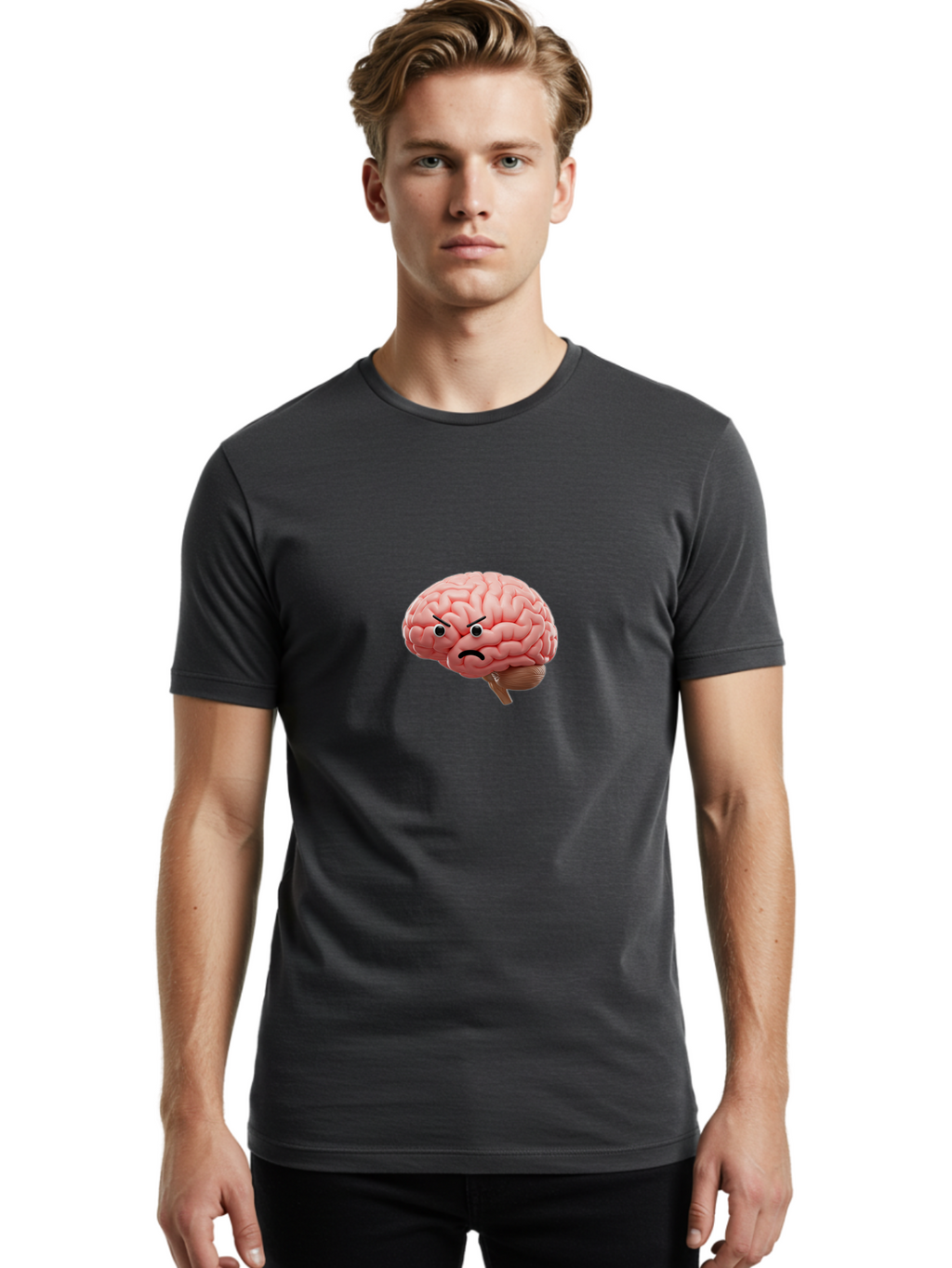 Angry-Brain Men'S Graphic Tee, 100% Cotton, Comfortable Casual Summer Wear, Machine Washable, Human Brain With Angry Face, Negative Emotions, Frustration, Cognitive Overload, Neuroscience, Mental Health, Brain Function, Emotional Intelligence Baa132