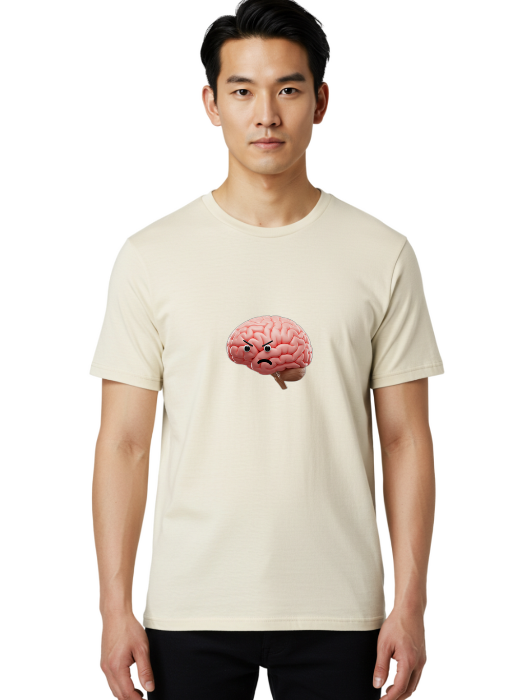 Angry-Brain Men'S Graphic Tee, 100% Cotton, Comfortable Casual Summer Wear, Machine Washable, Human Brain With Angry Face, Negative Emotions, Frustration, Cognitive Overload, Neuroscience, Mental Health, Brain Function, Emotional Intelligence Baa132