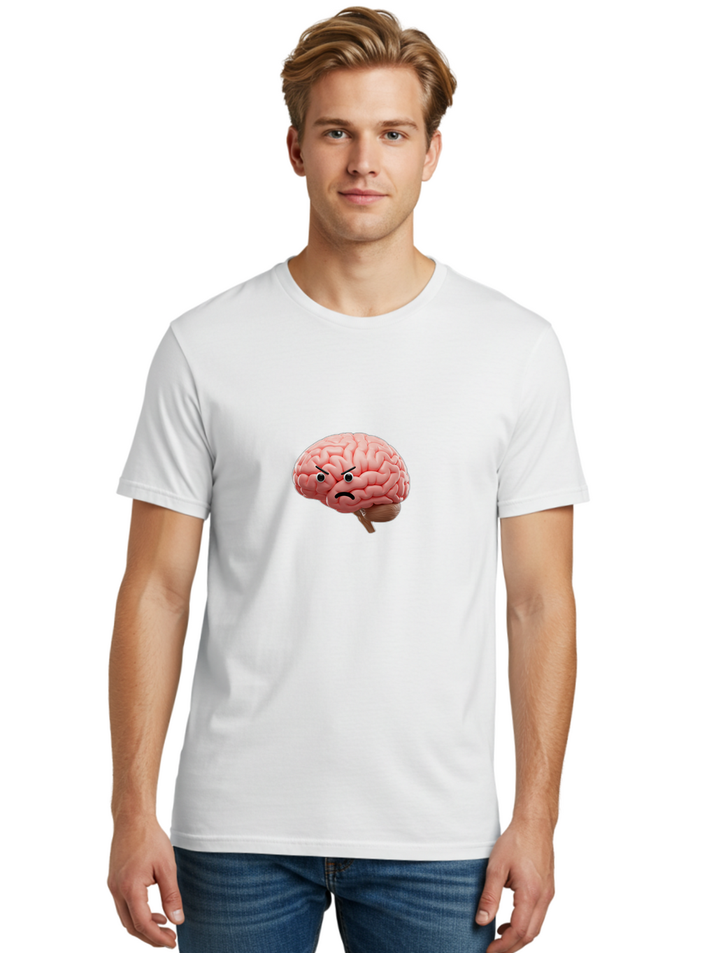 Angry-Brain Men'S Graphic Tee, 100% Cotton, Comfortable Casual Summer Wear, Machine Washable, Human Brain With Angry Face, Negative Emotions, Frustration, Cognitive Overload, Neuroscience, Mental Health, Brain Function, Emotional Intelligence Baa132