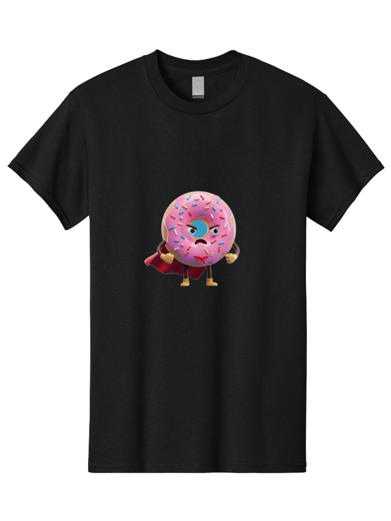 Angry-Donut-Superhero Men'S Graphic Tee, 100% Cotton, Comfortable Casual Summer Wear, Machine Washable, Pink Frosted Donut With Sprinkles, Angry Face, Superhero Cape, Funny Character, Comical Expression, Sweet Treat, Cartoon Character Baa133