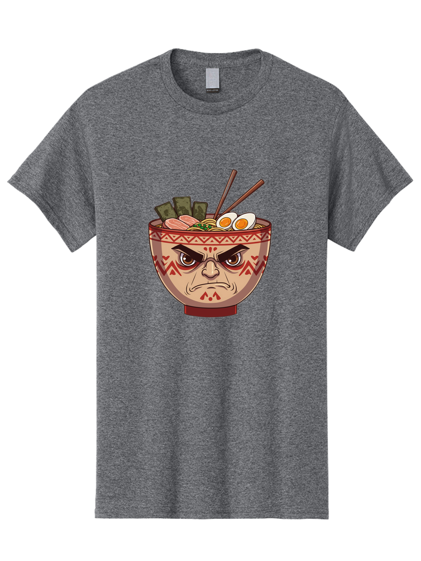 Angry-Ramen Men'S Graphic Tee, 100% Cotton, Comfortable Casual Summer Wear, Machine Washable, Angry Ramen Bowl, Angry Face, Ramen Noodles, Boiled Egg, Seaweed, Chopsticks, Kawaii, Cartoon Character, Ramen Toppings, Angry Eyes Baa134