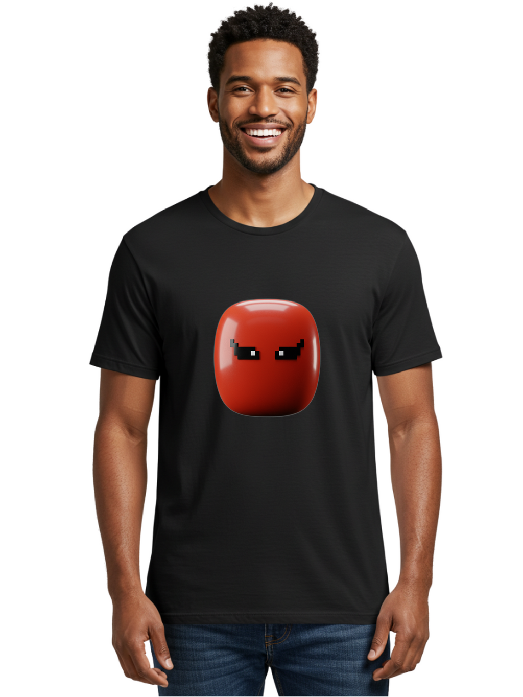 Angry-Tomato Men'S Graphic Tee, 100% Cotton, Comfortable Casual Summer Wear, Machine Washable, Angry Face, Pixel Art Style, Digital Illustration, Red Tomato, Emotive Expression, Playful Design, Cartoon Character Baa135