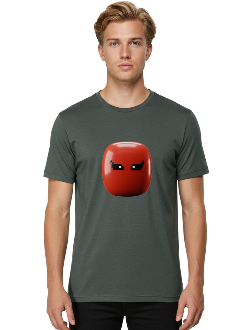 Angry-Tomato Men'S Graphic Tee, 100% Cotton, Comfortable Casual Summer Wear, Machine Washable, Angry Face, Pixel Art Style, Digital Illustration, Red Tomato, Emotive Expression, Playful Design, Cartoon Character Baa135