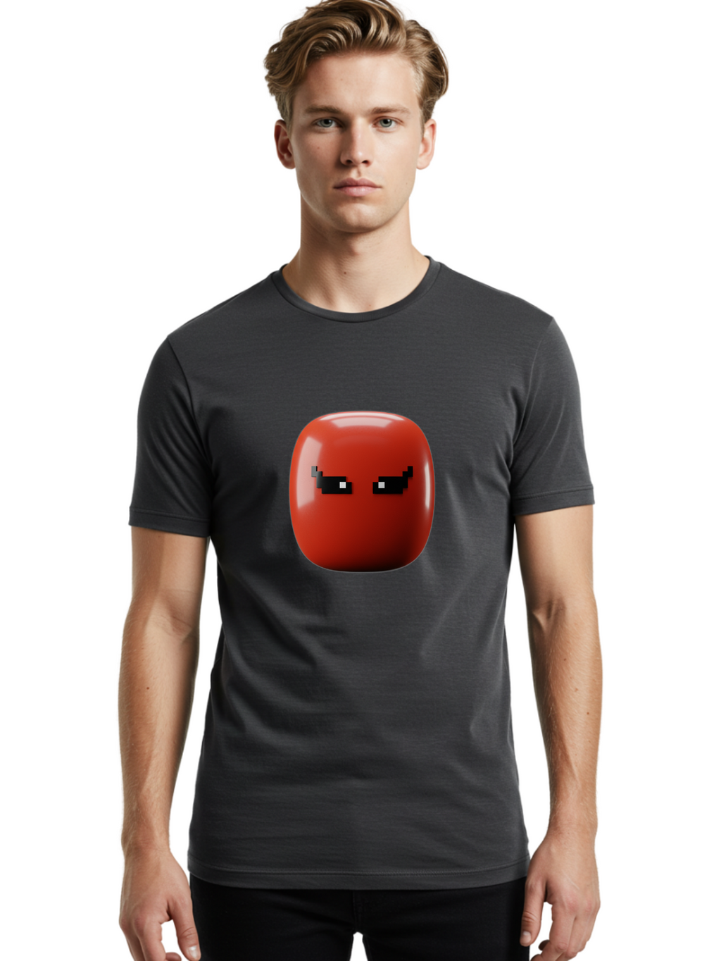 Angry-Tomato Men'S Graphic Tee, 100% Cotton, Comfortable Casual Summer Wear, Machine Washable, Angry Face, Pixel Art Style, Digital Illustration, Red Tomato, Emotive Expression, Playful Design, Cartoon Character Baa135