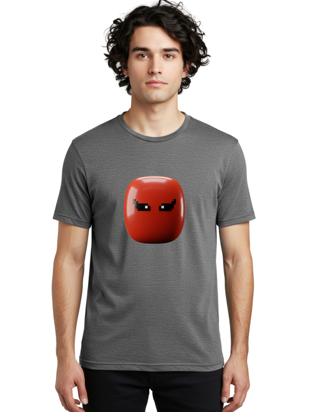 Angry-Tomato Men'S Graphic Tee, 100% Cotton, Comfortable Casual Summer Wear, Machine Washable, Angry Face, Pixel Art Style, Digital Illustration, Red Tomato, Emotive Expression, Playful Design, Cartoon Character Baa135