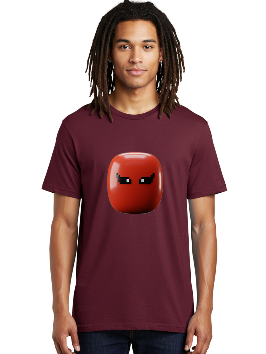 Angry-Tomato Men'S Graphic Tee, 100% Cotton, Comfortable Casual Summer Wear, Machine Washable, Angry Face, Pixel Art Style, Digital Illustration, Red Tomato, Emotive Expression, Playful Design, Cartoon Character Baa135