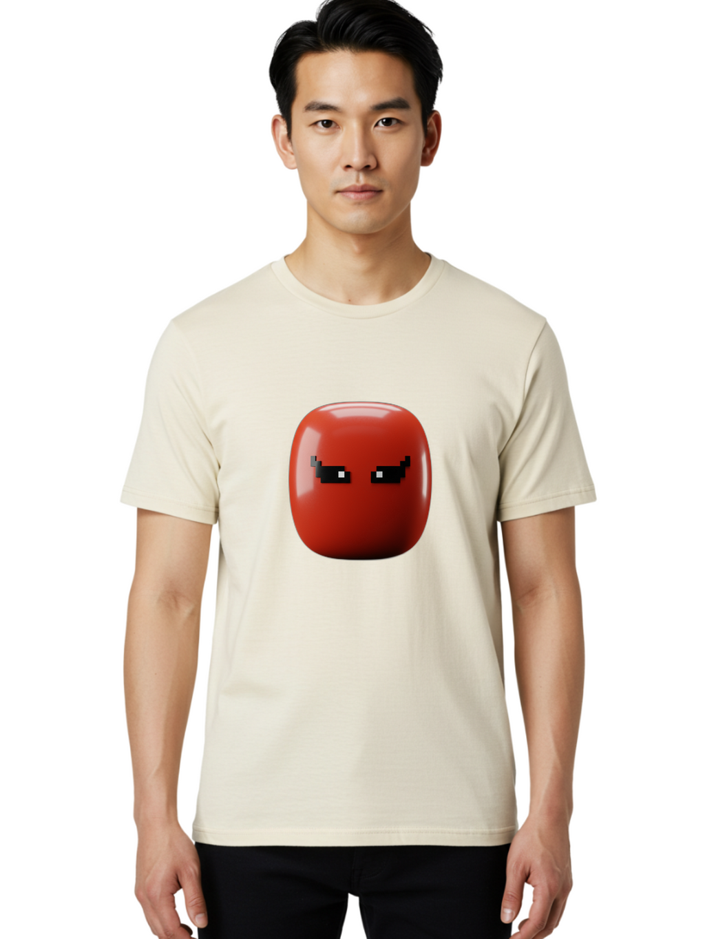 Angry-Tomato Men'S Graphic Tee, 100% Cotton, Comfortable Casual Summer Wear, Machine Washable, Angry Face, Pixel Art Style, Digital Illustration, Red Tomato, Emotive Expression, Playful Design, Cartoon Character Baa135