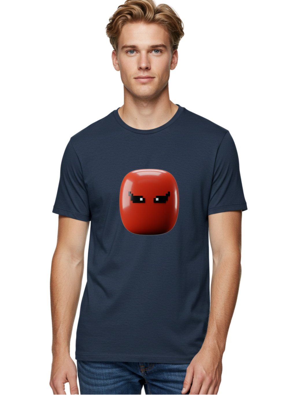 Angry-Tomato Men'S Graphic Tee, 100% Cotton, Comfortable Casual Summer Wear, Machine Washable, Angry Face, Pixel Art Style, Digital Illustration, Red Tomato, Emotive Expression, Playful Design, Cartoon Character Baa135