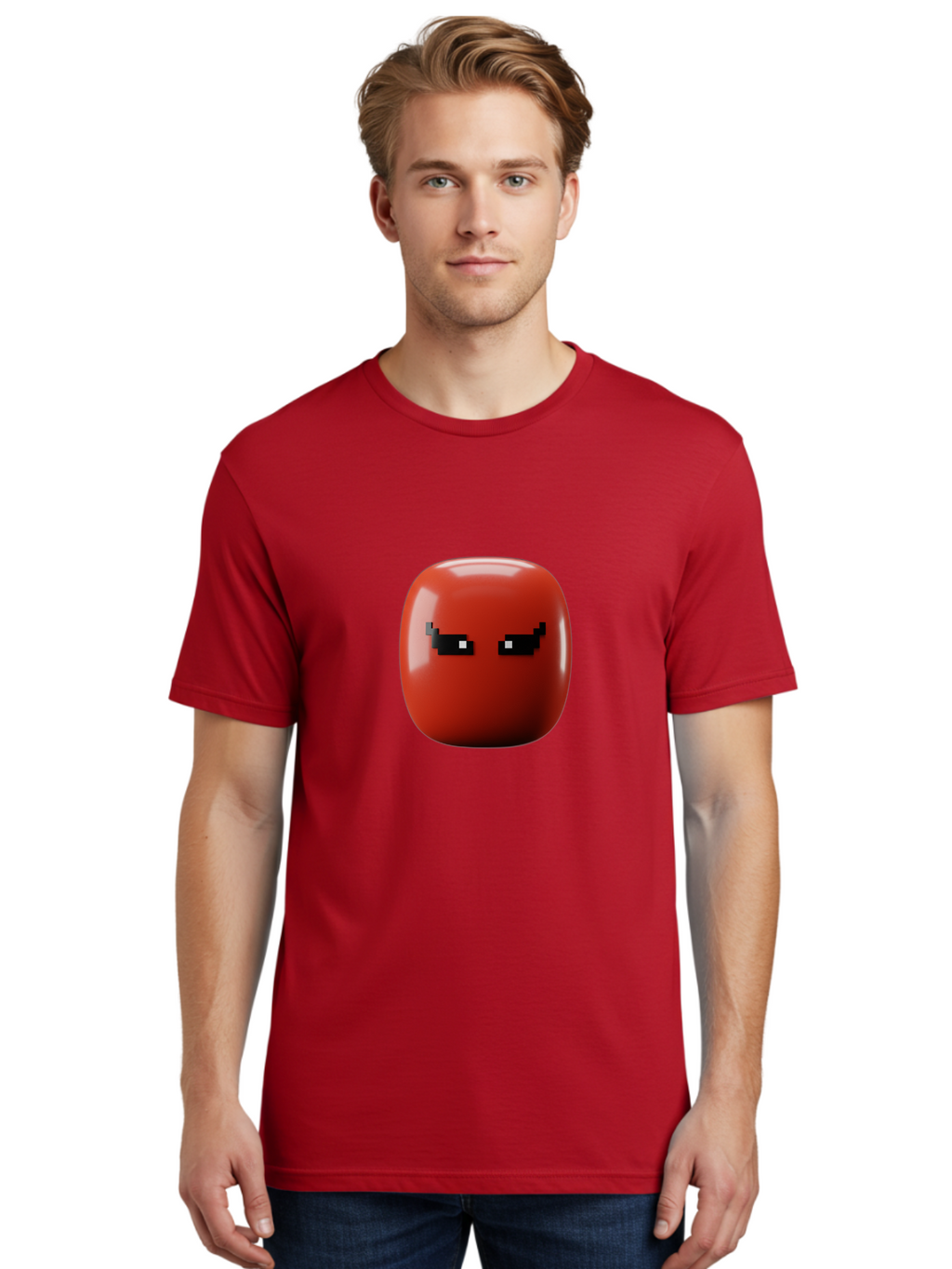 Angry-Tomato Men'S Graphic Tee, 100% Cotton, Comfortable Casual Summer Wear, Machine Washable, Angry Face, Pixel Art Style, Digital Illustration, Red Tomato, Emotive Expression, Playful Design, Cartoon Character Baa135
