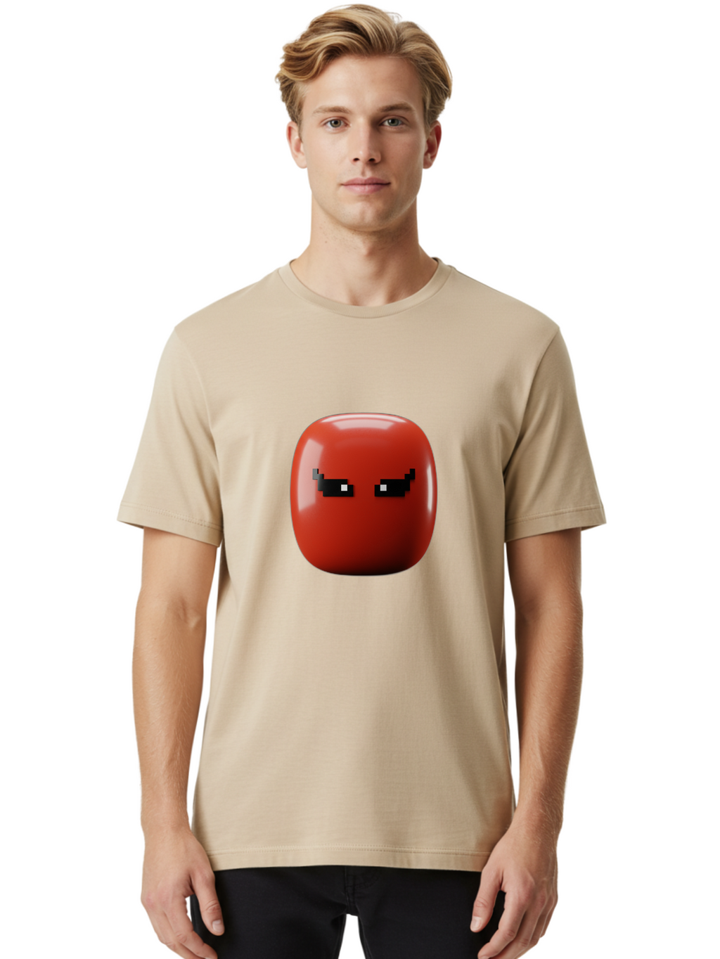 Angry-Tomato Men'S Graphic Tee, 100% Cotton, Comfortable Casual Summer Wear, Machine Washable, Angry Face, Pixel Art Style, Digital Illustration, Red Tomato, Emotive Expression, Playful Design, Cartoon Character Baa135