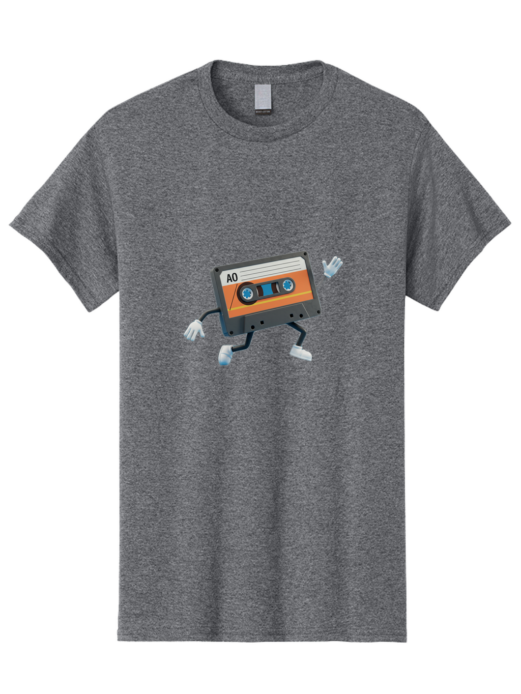 Ao-Mixtape Men'S Graphic Tee, 100% Cotton, Comfortable Casual Summer Wear, Machine Washable, Cartoon Cassette Tape, Vintage Music, Retro Technology, Orange Label, Ao Label, Black Plastic, White Gloves, Dancing Cassette, Funny Character, Baa137