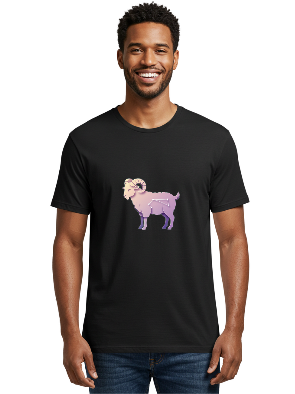 Aries-Constellation-Goat Men'S Graphic Tee, 100% Cotton, Comfortable Casual Summer Wear, Machine Washable, Ram Constellation, Aries Zodiac Sign, Goat Symbolism, Astrology Illustration, Horoscope Graphics, Constellation Diagram, Zodiac Artwork Baa138