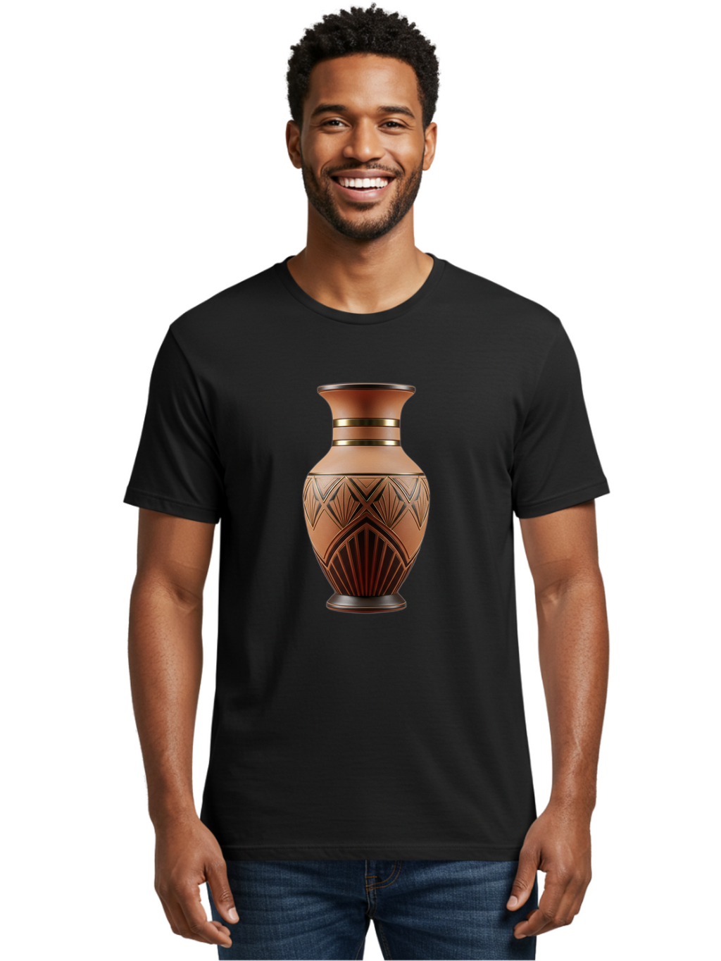 Art-Deco-Vase Men'S Graphic Tee, 100% Cotton, Comfortable Casual Summer Wear, Machine Washable, Copper Vase, Antique Vase, Decorative Vase, Geometric Patterns, Ornate Design, Vintage Decor, Luxury Home Decor, Elegant Interior Design, Baa139