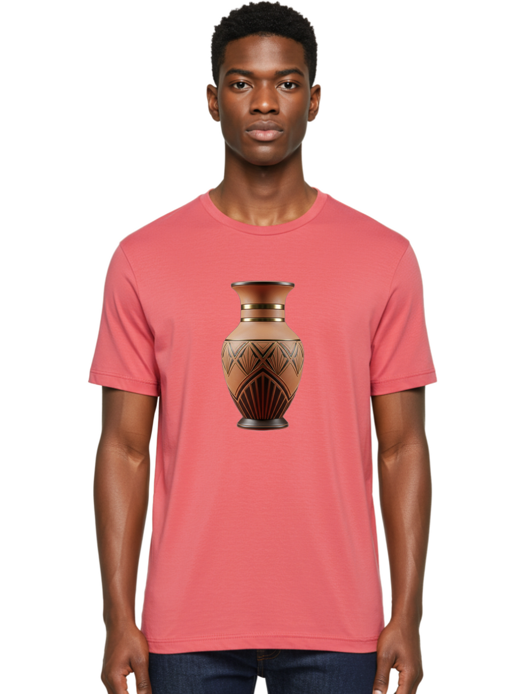 Art-Deco-Vase Men'S Graphic Tee, 100% Cotton, Comfortable Casual Summer Wear, Machine Washable, Copper Vase, Antique Vase, Decorative Vase, Geometric Patterns, Ornate Design, Vintage Decor, Luxury Home Decor, Elegant Interior Design, Baa139