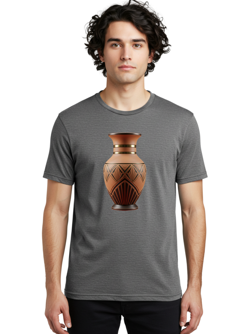 Art-Deco-Vase Men'S Graphic Tee, 100% Cotton, Comfortable Casual Summer Wear, Machine Washable, Copper Vase, Antique Vase, Decorative Vase, Geometric Patterns, Ornate Design, Vintage Decor, Luxury Home Decor, Elegant Interior Design, Baa139