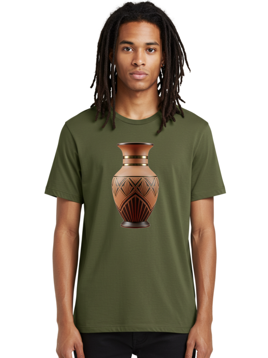 Art-Deco-Vase Men'S Graphic Tee, 100% Cotton, Comfortable Casual Summer Wear, Machine Washable, Copper Vase, Antique Vase, Decorative Vase, Geometric Patterns, Ornate Design, Vintage Decor, Luxury Home Decor, Elegant Interior Design, Baa139