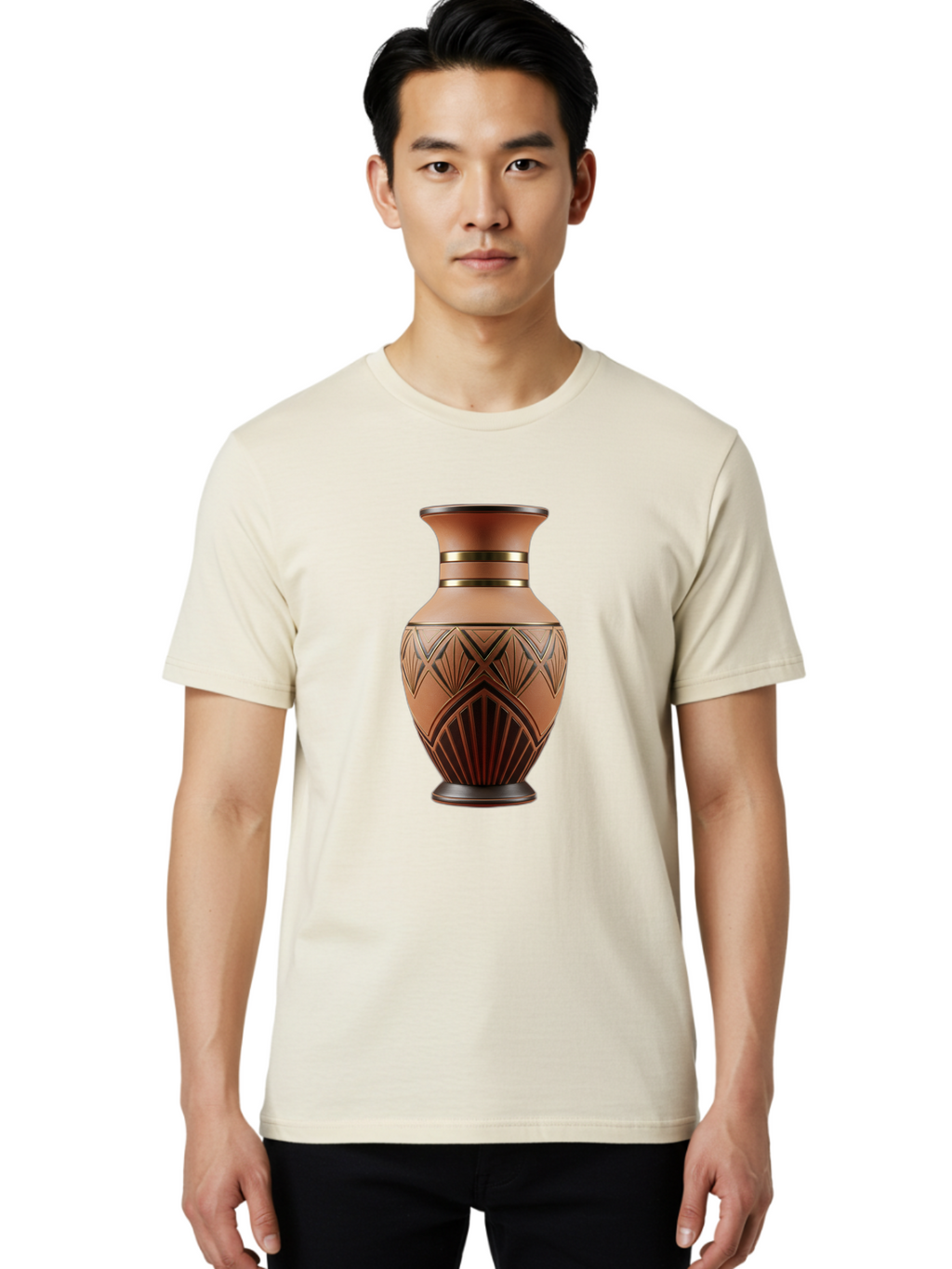 Art-Deco-Vase Men'S Graphic Tee, 100% Cotton, Comfortable Casual Summer Wear, Machine Washable, Copper Vase, Antique Vase, Decorative Vase, Geometric Patterns, Ornate Design, Vintage Decor, Luxury Home Decor, Elegant Interior Design, Baa139