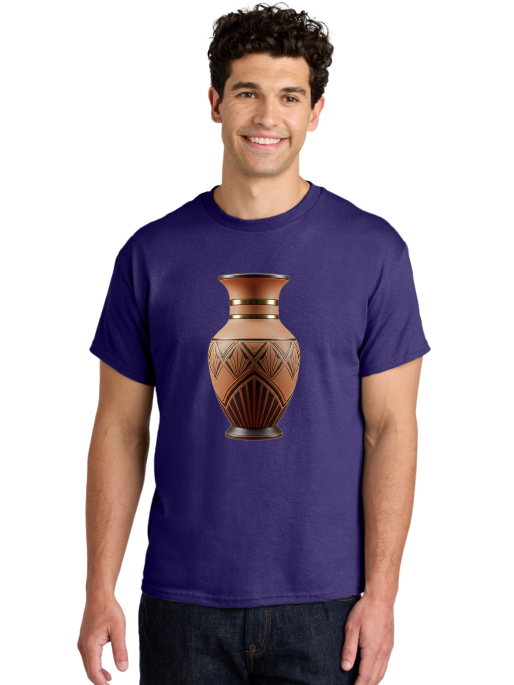 Art-Deco-Vase Men'S Graphic Tee, 100% Cotton, Comfortable Casual Summer Wear, Machine Washable, Copper Vase, Antique Vase, Decorative Vase, Geometric Patterns, Ornate Design, Vintage Decor, Luxury Home Decor, Elegant Interior Design, Baa139