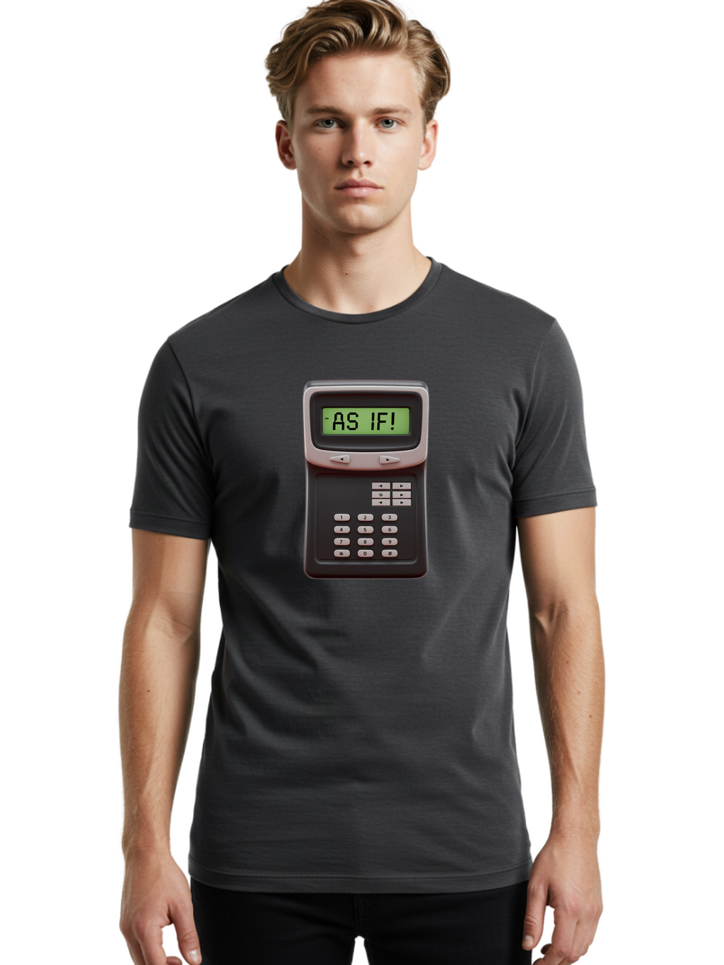 As-If-Calculator Men'S Graphic Tee, 100% Cotton, Comfortable Casual Summer Wear, Machine Washable, Vintage Calculator, Retro Tech, As If! Message, Funny Quote, Nostalgic Design, Old School Electronics, Humor, Sass, Meme Inspiration Baa142
