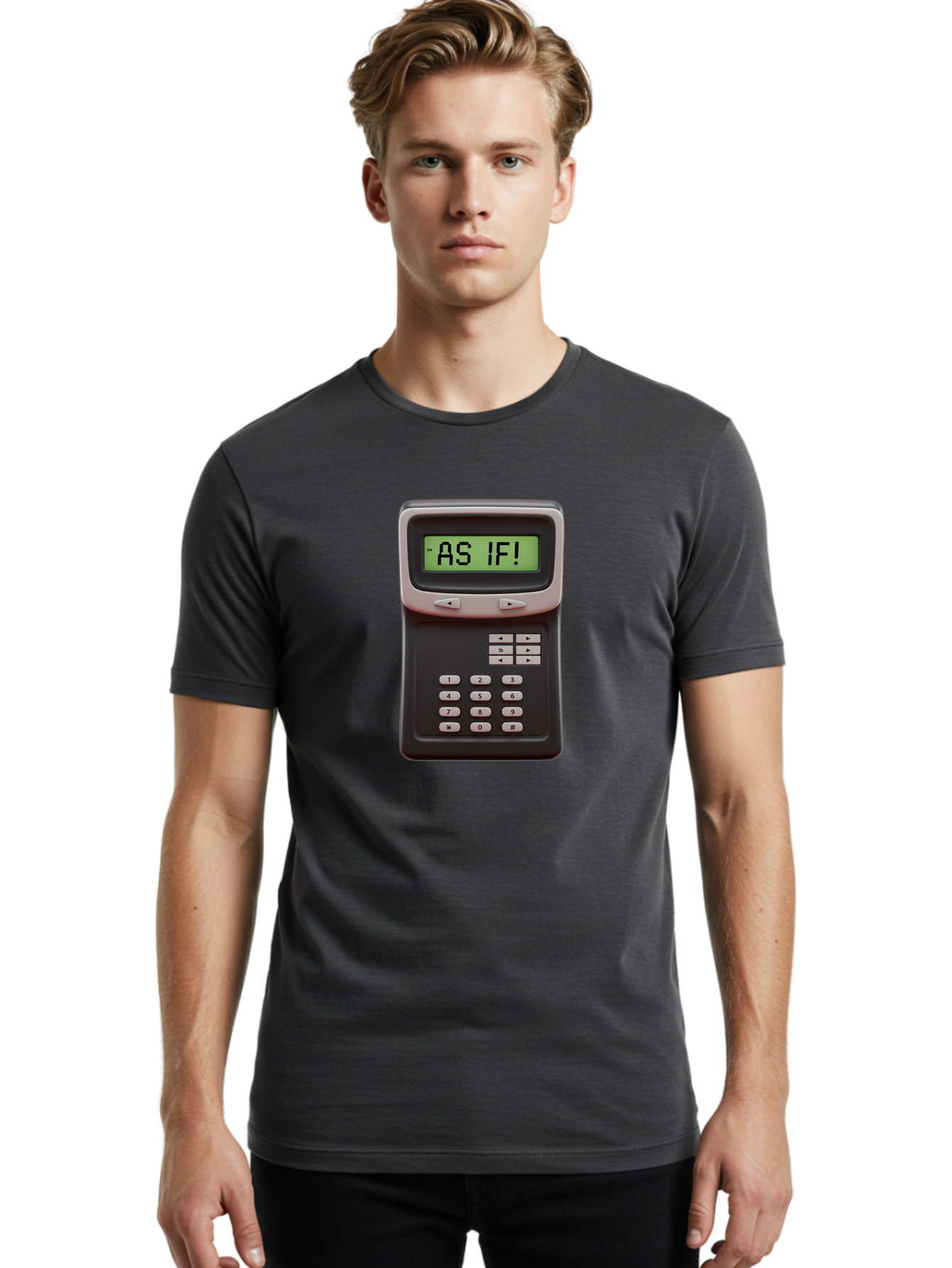As-If-Calculator Men'S Graphic Tee, 100% Cotton, Comfortable Casual Summer Wear, Machine Washable, Vintage Calculator, Retro Tech, As If! Message, Funny Quote, Nostalgic Design, Old School Electronics, Humor, Sass, Meme Inspiration Baa142
