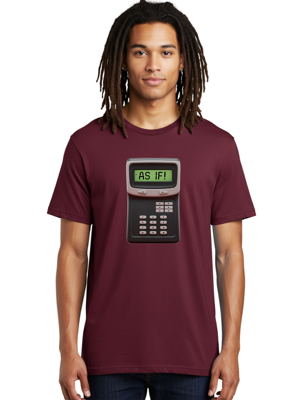 As-If-Calculator Men'S Graphic Tee, 100% Cotton, Comfortable Casual Summer Wear, Machine Washable, Vintage Calculator, Retro Tech, As If! Message, Funny Quote, Nostalgic Design, Old School Electronics, Humor, Sass, Meme Inspiration Baa142