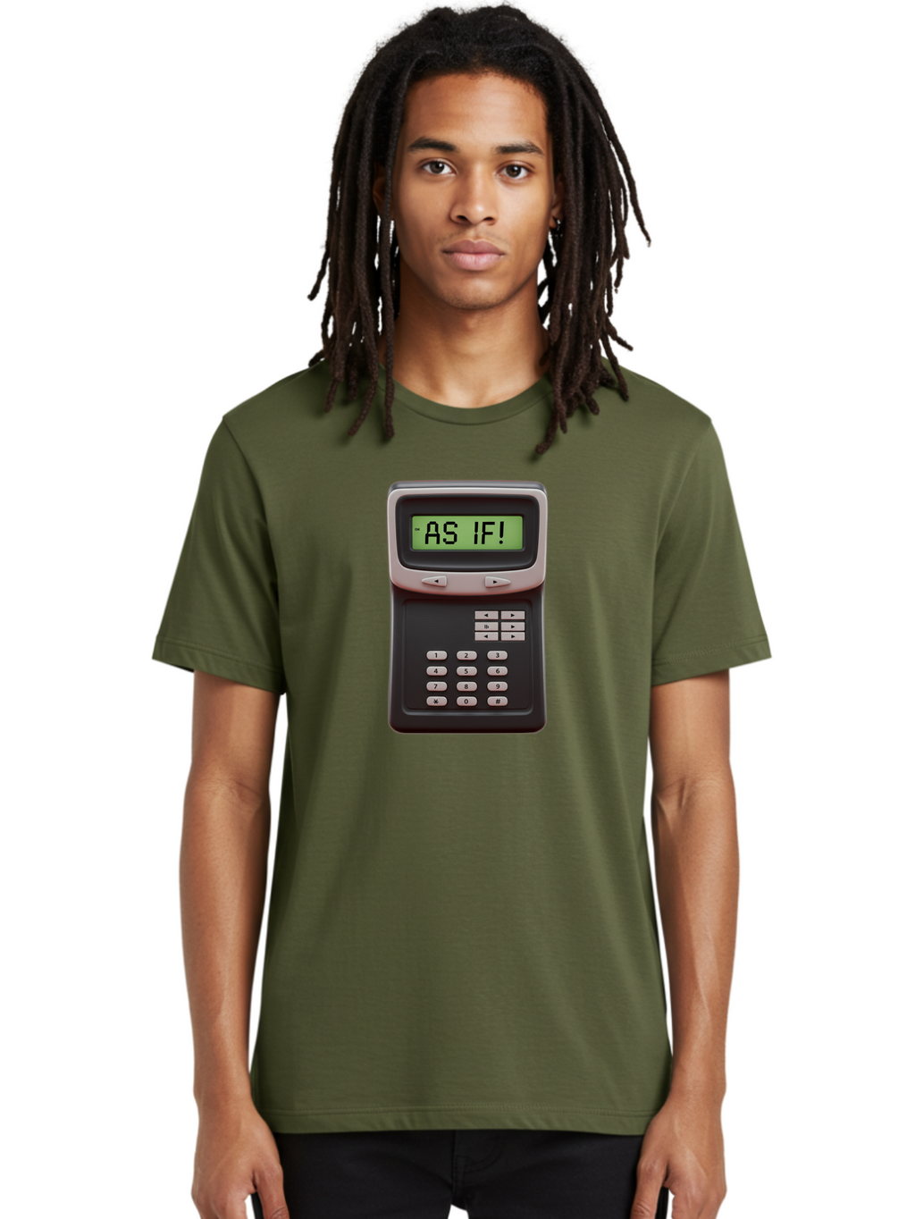 As-If-Calculator Men'S Graphic Tee, 100% Cotton, Comfortable Casual Summer Wear, Machine Washable, Vintage Calculator, Retro Tech, As If! Message, Funny Quote, Nostalgic Design, Old School Electronics, Humor, Sass, Meme Inspiration Baa142