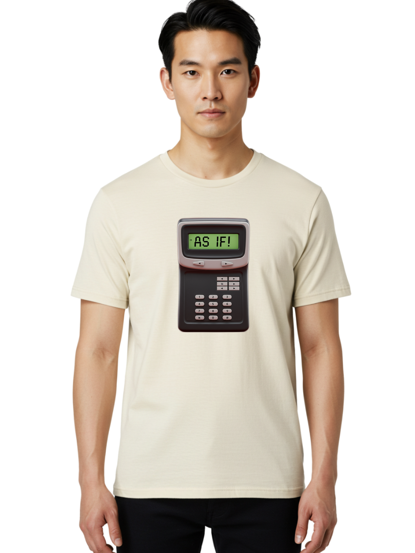 As-If-Calculator Men'S Graphic Tee, 100% Cotton, Comfortable Casual Summer Wear, Machine Washable, Vintage Calculator, Retro Tech, As If! Message, Funny Quote, Nostalgic Design, Old School Electronics, Humor, Sass, Meme Inspiration Baa142