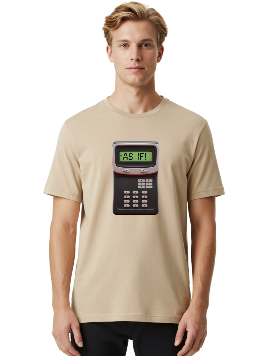 As-If-Calculator Men'S Graphic Tee, 100% Cotton, Comfortable Casual Summer Wear, Machine Washable, Vintage Calculator, Retro Tech, As If! Message, Funny Quote, Nostalgic Design, Old School Electronics, Humor, Sass, Meme Inspiration Baa142